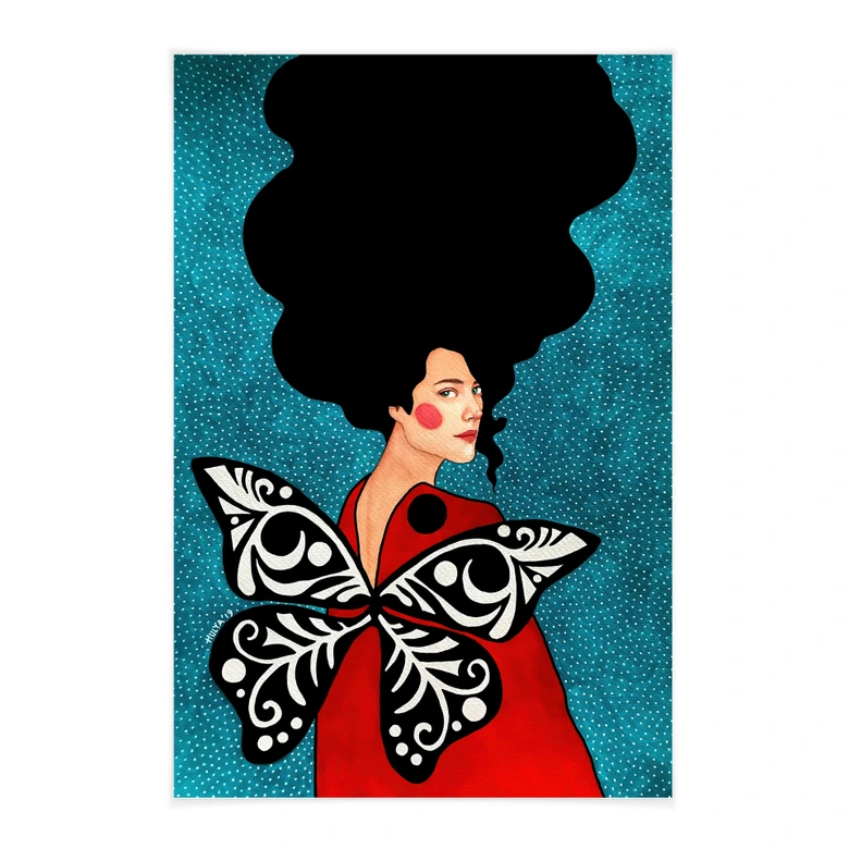 Póster de tela mujer con alas de mariposa - Hülya 