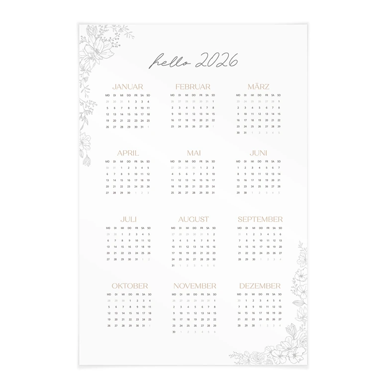 Stoffbild Jahreskalender Hello 2026 