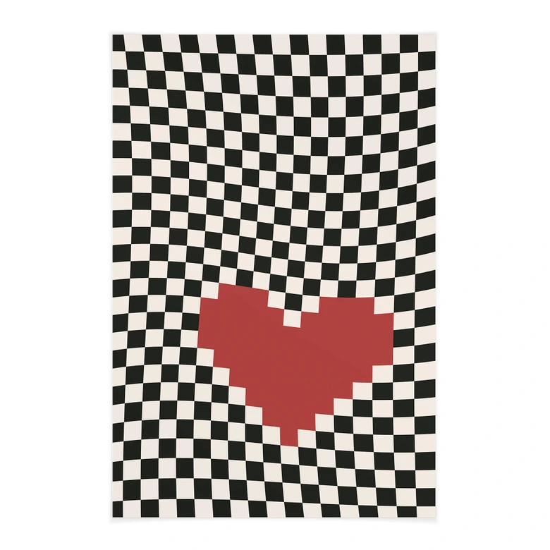 Tekstil plakat Optisk illusion: hjerte i pixel-stil - Kerr-Dineen 