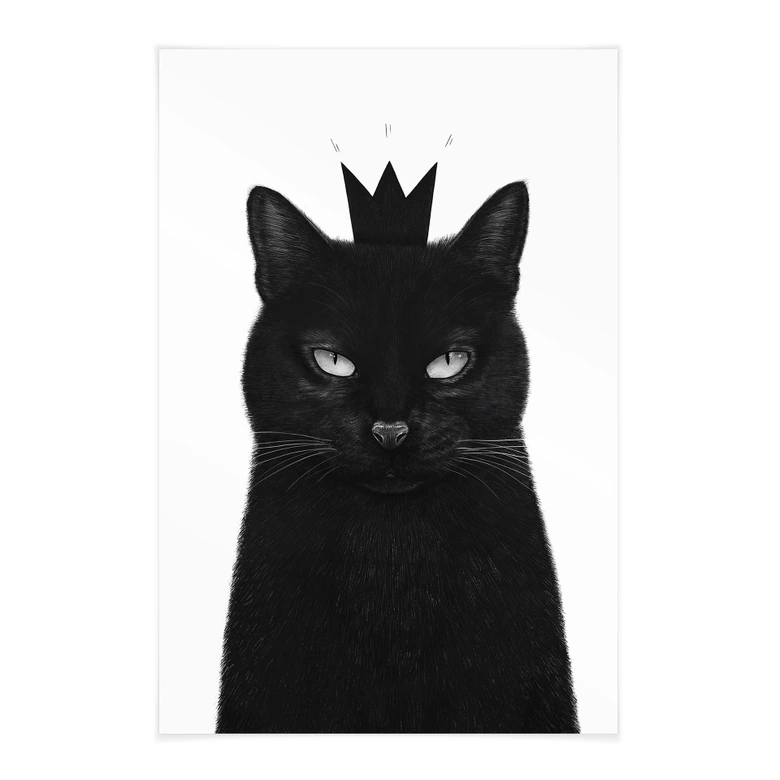 Obraz tkaniny czarny kot z koroną - Korenkova 