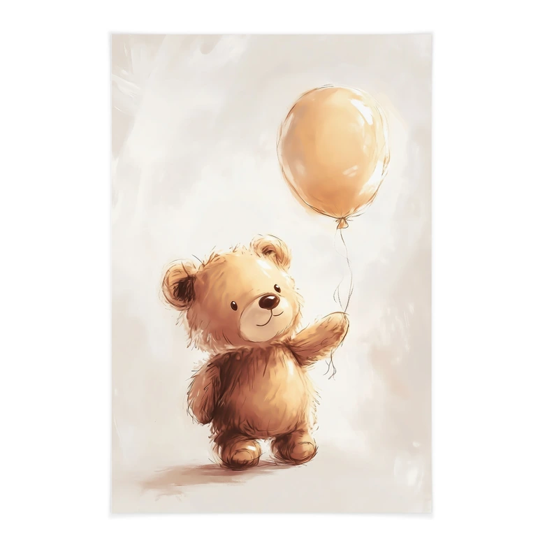 Tekstil plakat Lille bamse med ballon - Magnusson 