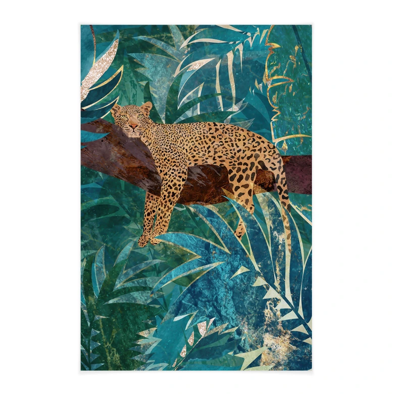 Stoffbild Leopard im smaragdgrünen Dschungel - Manovski 