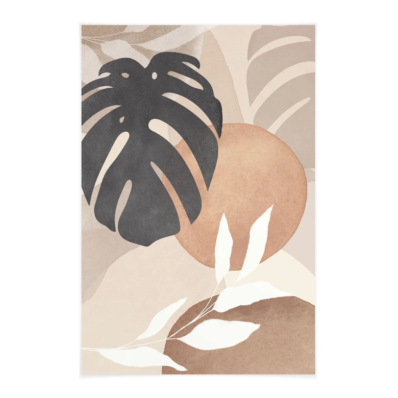 Stoffbild Boho Monstera Pflanze in Naturtönen - Melloi Art Prints 