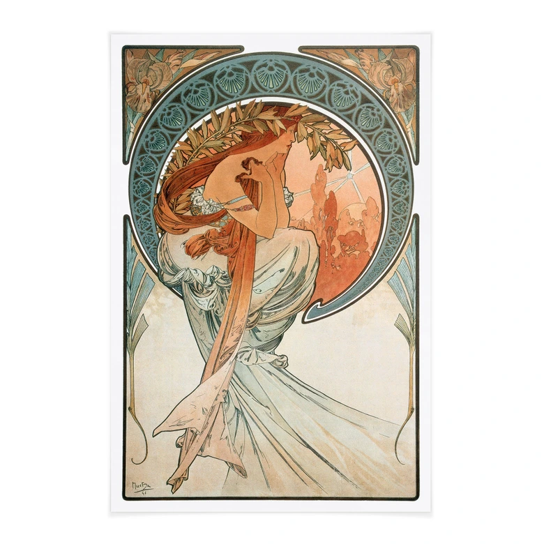 Tekstil plakat Mucha - Fire kunstarter: Poesi 