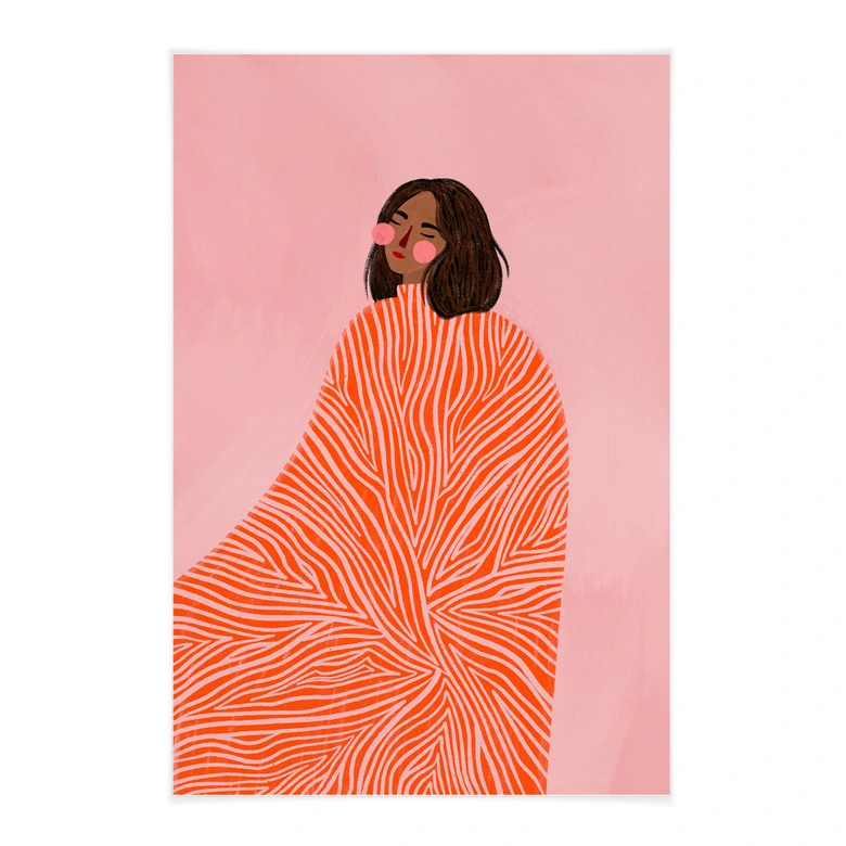 Stoffbild Frau mit orangefarbener Decke - Müller 