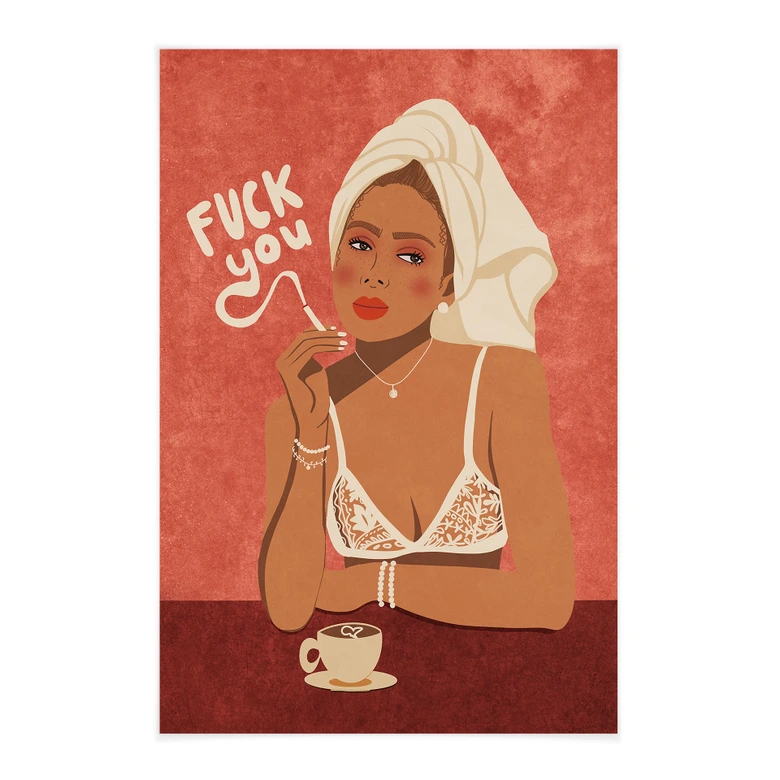 Stoffbild Fuck you - Kaffee mit Zigarette | Feminismus - Oltmanns 