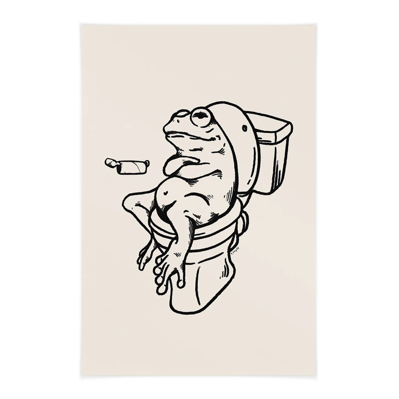 Affiche textile Attendre aux toilettes - Illustration humoristique de grenouille - Royle 
