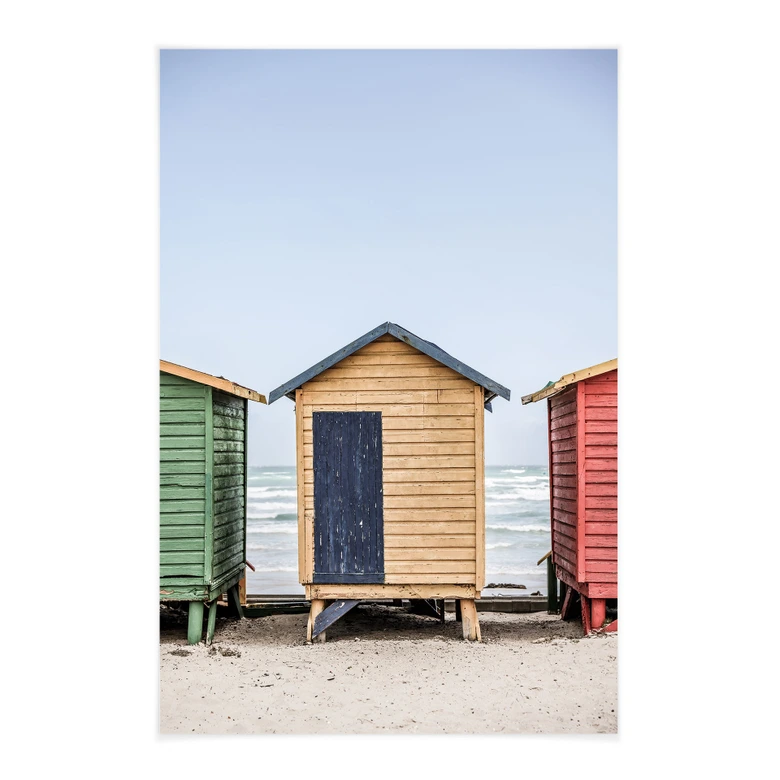 Strand Stoffbild Küstencharme - Bunte Hütten am Meer - Shot by Clint 