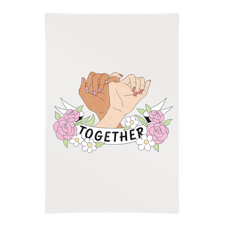 Affiche textile Together Sisterhood Floral Hände 