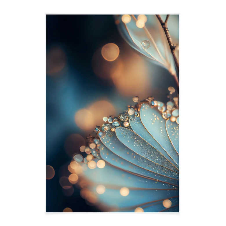 Stoffbild Blaue Blüte mit Tautropfen - Treechild 
