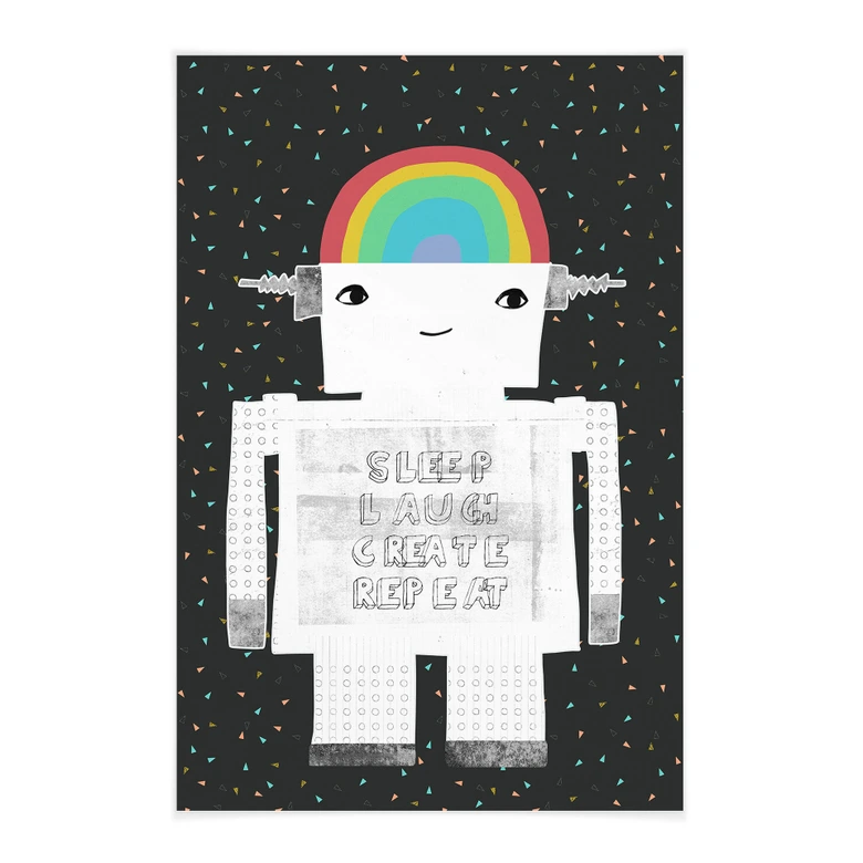 Stoffbild Regenbogen-Roboter Sleep Laugh Create - Treechild 