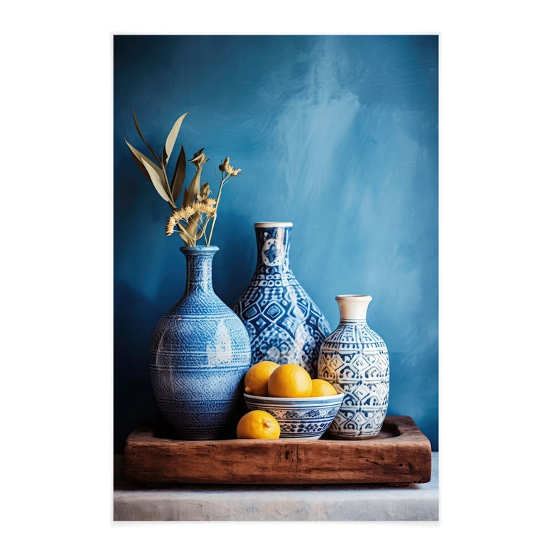 Stoffbild Stillleben mit Vasen und Zitronen - Treechild 