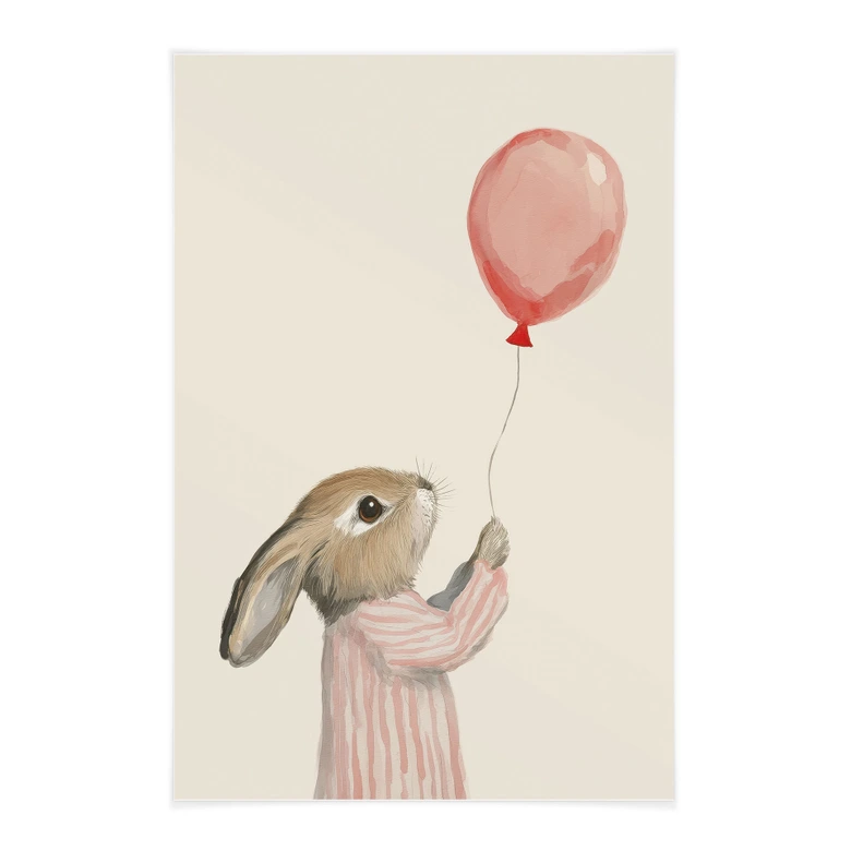 Póster de tela lindo conejito con globo - Treechild 