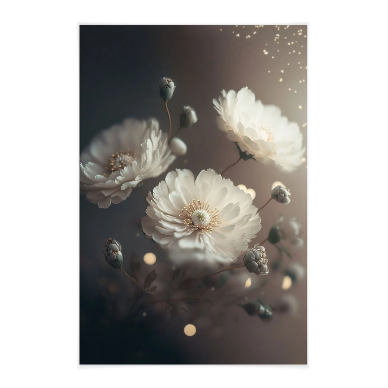 Stoffbild Weiße Blumen mit Goldstaub - Treechild 