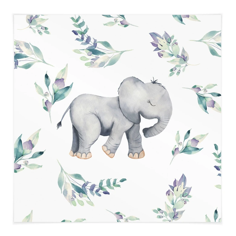 Affiche textile Bébé éléphant mignon entre des branches boho - UN Designs - Carré 