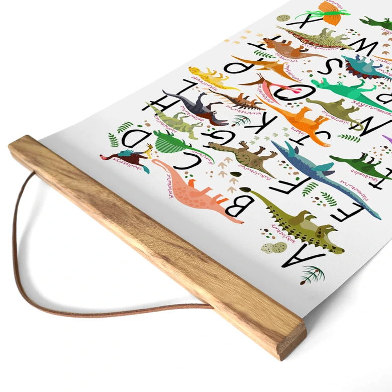 Obraz tkaniny alfabet dinozaurów 