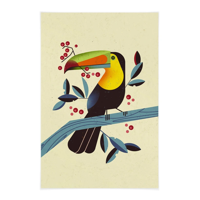 Stoffbild Tropischer Vogel - Tukan - Braun 