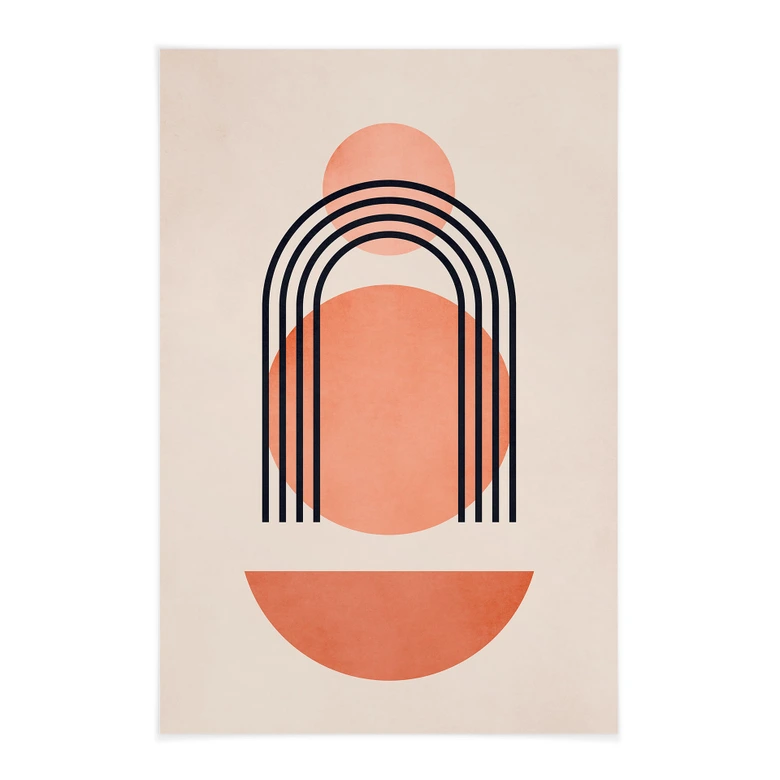 Tekstil plakat Abstrakt geometri i ferskenfarver - Kubistika 