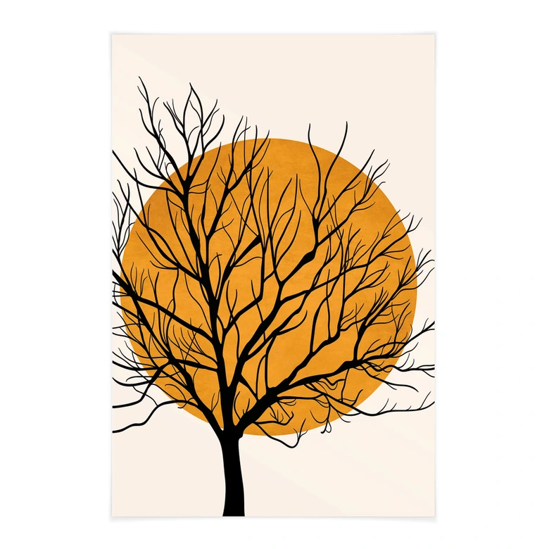 Affiche textile Kubistika - Golden Sun behind a Tree 