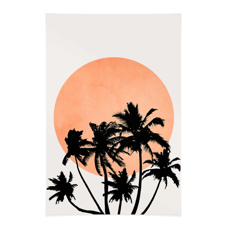 Obraz tkaniny palmy na tle pomarańczowego słońca - Kubistika 