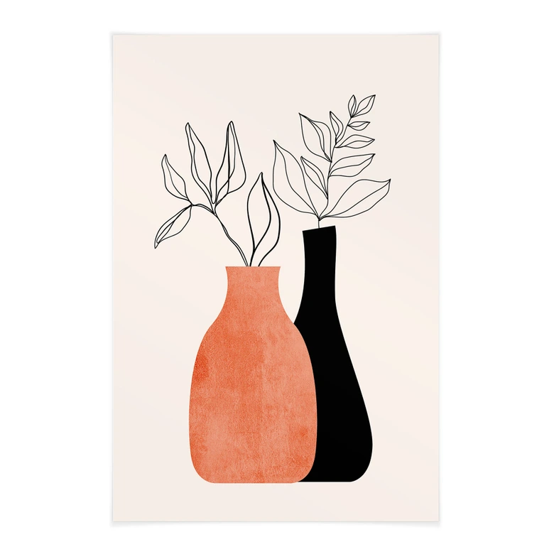 Textielposter Vazen in zwart en oranje - Kubistika 