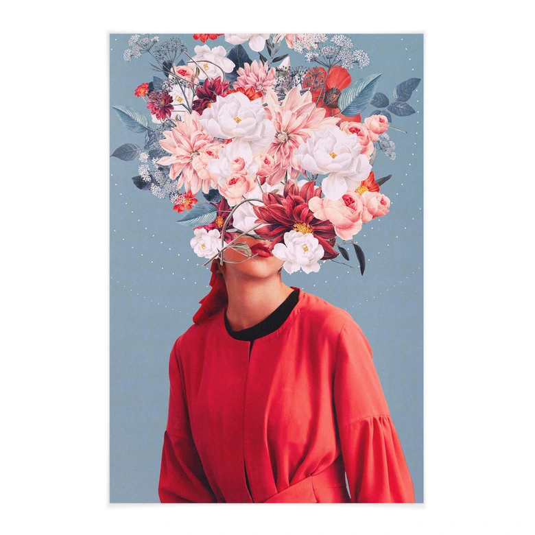 Stoffbild Elegante Frau mit prachtvollen Blumen - Moth 