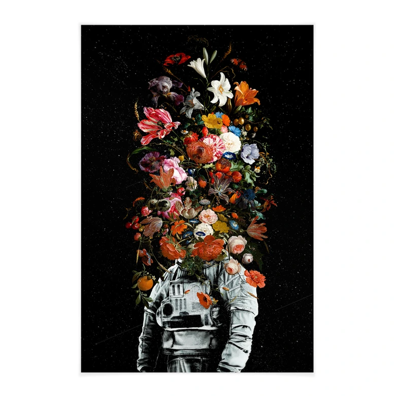 Stoffbild Astronaut mit Blumen-Arrangement - Nicebleed 