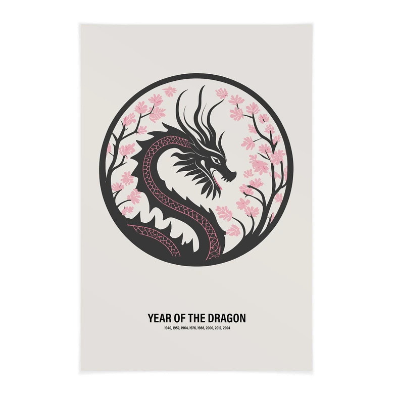 Textielposter Chinees dierenriemteken - Jaar van de Draak - Paperago 