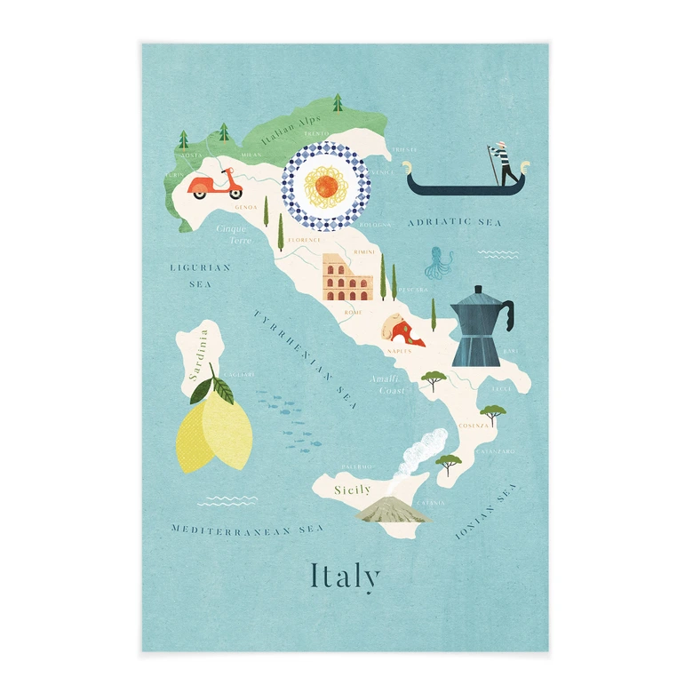 Affiche textile Carte de l'Italie - Rivers 