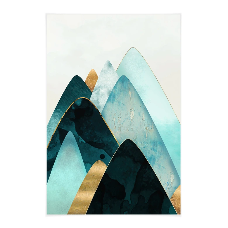 Stoffbild Abstrakte Berge in Gold und Blau - SpaceFrog Designs 