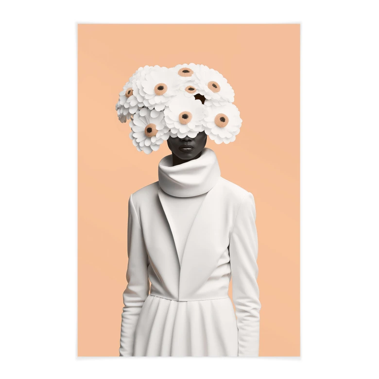 Stoffbild Lady in Weiß mit Blumen - Treechild 