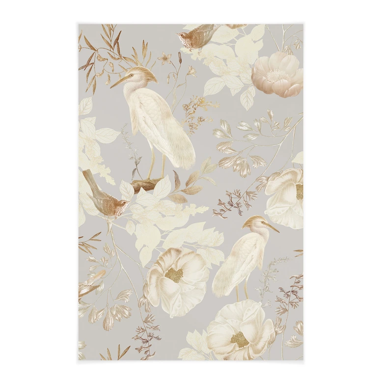 Affiche textile Oiseaux parmi les fleurs blanches - UN Designs 