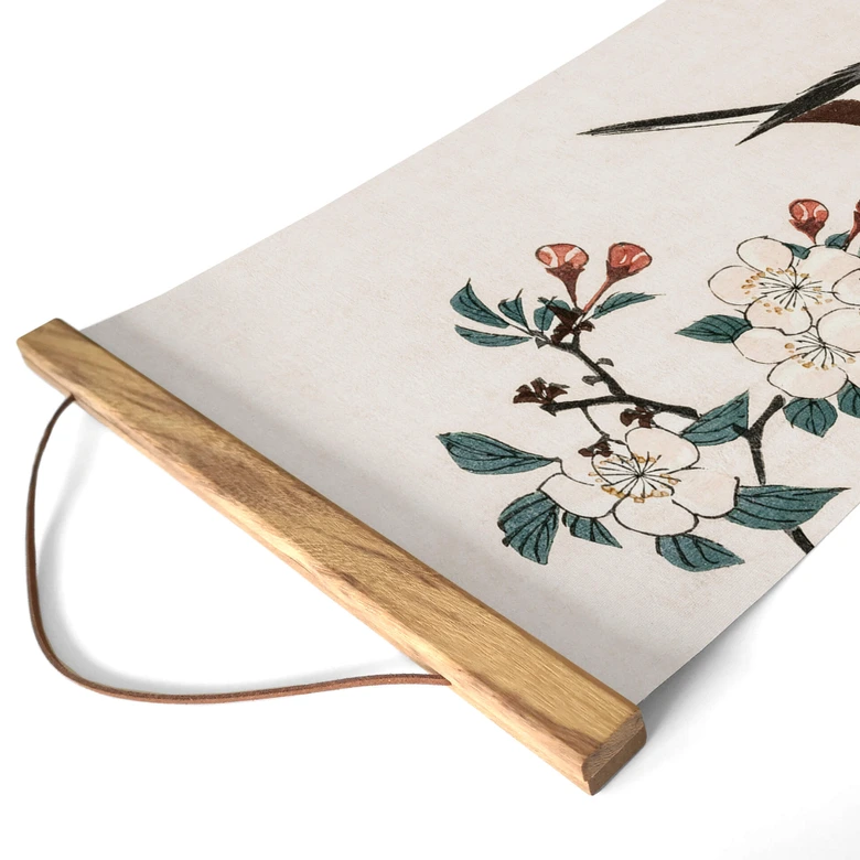 Obraz tkaniny Hiroshige - Mały ptak na gałęzi wiśni - Panorama 