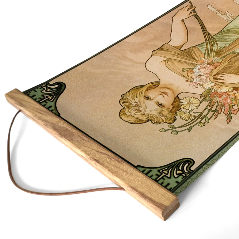 Canvas, Textil poster att hänga Mucha - Årstider Vår - Panorama 