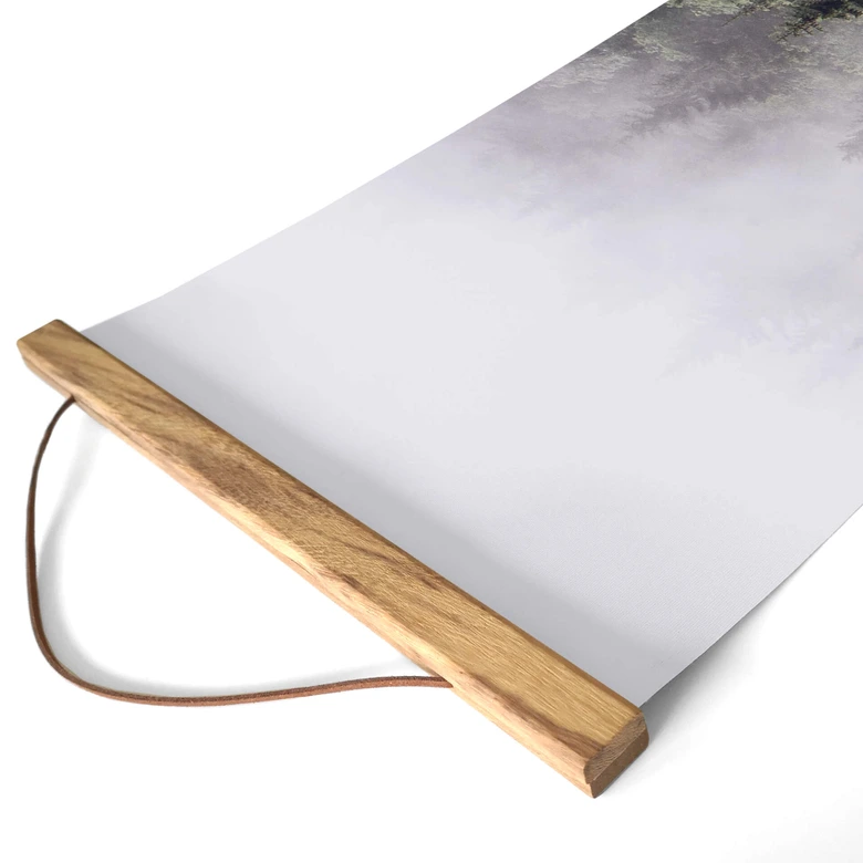 Canvas, Textil poster för upphängning Dimmig skog - Panorama 