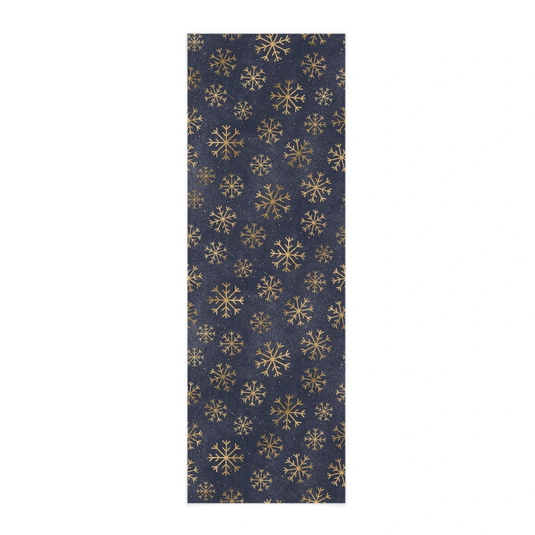 Affiche textile Hiver - Flocons de neige dorés sur bleu - Panorama 