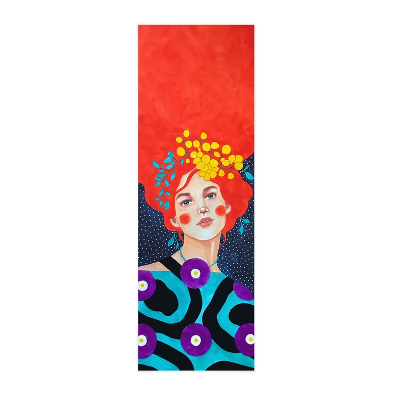 Obraz tkaniny Kobieta z wieńcem kwiatów we włosach - Hülya - Panorama 