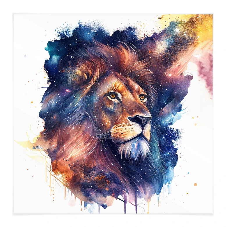 Stoffbild Heine - Mächtiger Löwe im Sternenhimmel - Astro Cruise - Quadratisch 