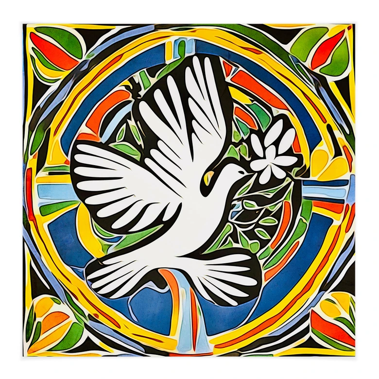 Stoffbild Bunte Friedenstaube - Inspiriert von Matisse - Zamart - Quadratisch 