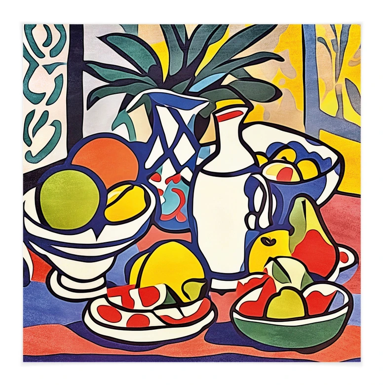 Stoffbild Milch und Obst - Inspiriert von Matisse - Zamart - Quadratisch 