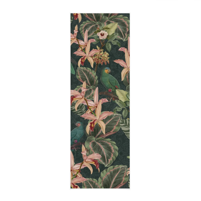 Djungel Textil poster med papegojor nattgrön - Blomstersmycke Dekor - Panorama 