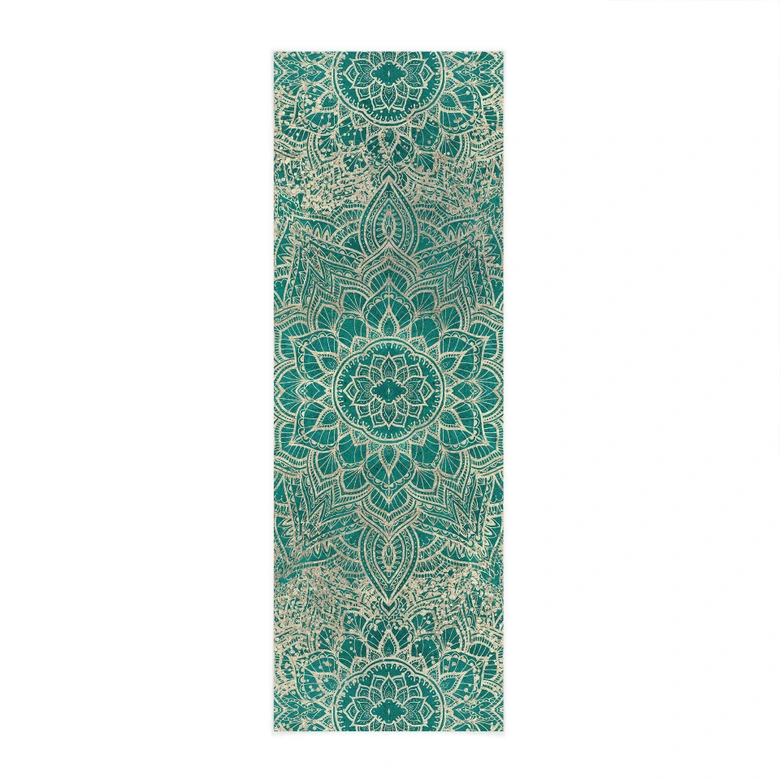 Stoffbild Shabby - Mandala Boho Gold-grün - Bloomery Decor - Panorama 