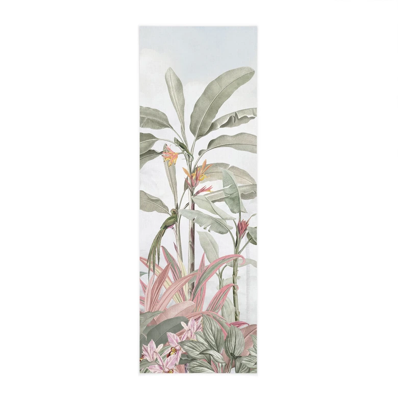 Stoffbild Tropische Idylle mit Kolibri Blau - Bloomery Decor - Panorama 
