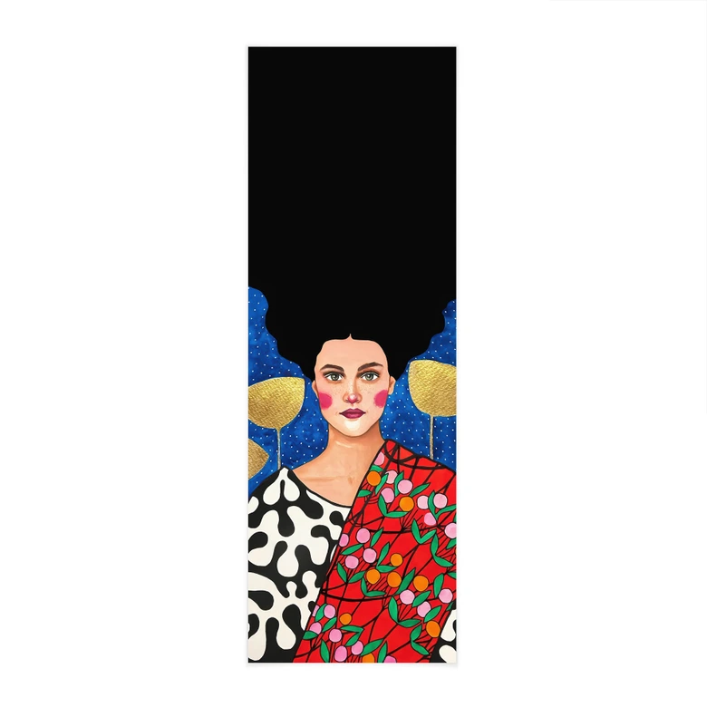 Affiche textile Femme dans un champ avec des feuilles d'or - Hülya - Panorama 