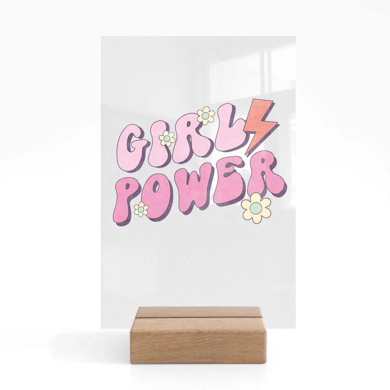 Tischaufsteller Girl Power Retro Schriftzug Lila 