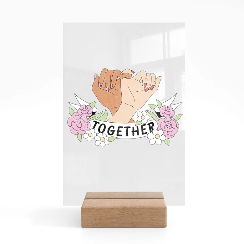 Tischaufsteller Together Sisterhood Floral Hände 
