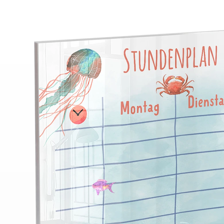Tischaufsteller zum Beschriften - Stundenplan Meerestiere - transparent - Tischaufsteller für Kinder - Stundenplan Einhörner - 30x20 cm 