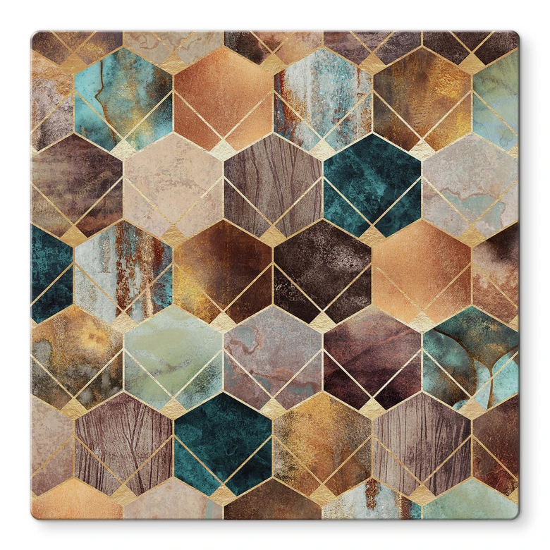 Tischplatte aus Glas - Fredriksson - Hexagone Gold und Kupfer - Quadratrisch - 60x60 cm 