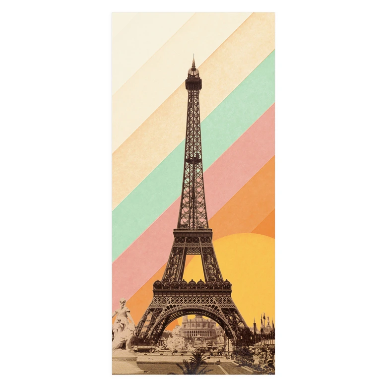 Retro Eiffel Tower door film with rainbow - Bodart - Self-adhesive door decoration 