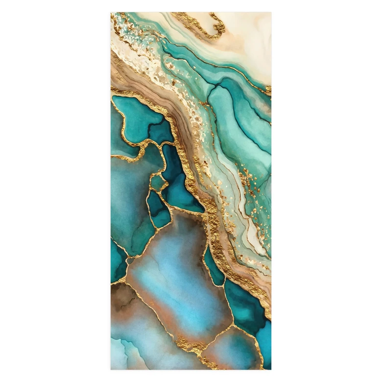 Door foil Marbled waves in turquoise and gold - Haase - Self-adhesive door decoration 